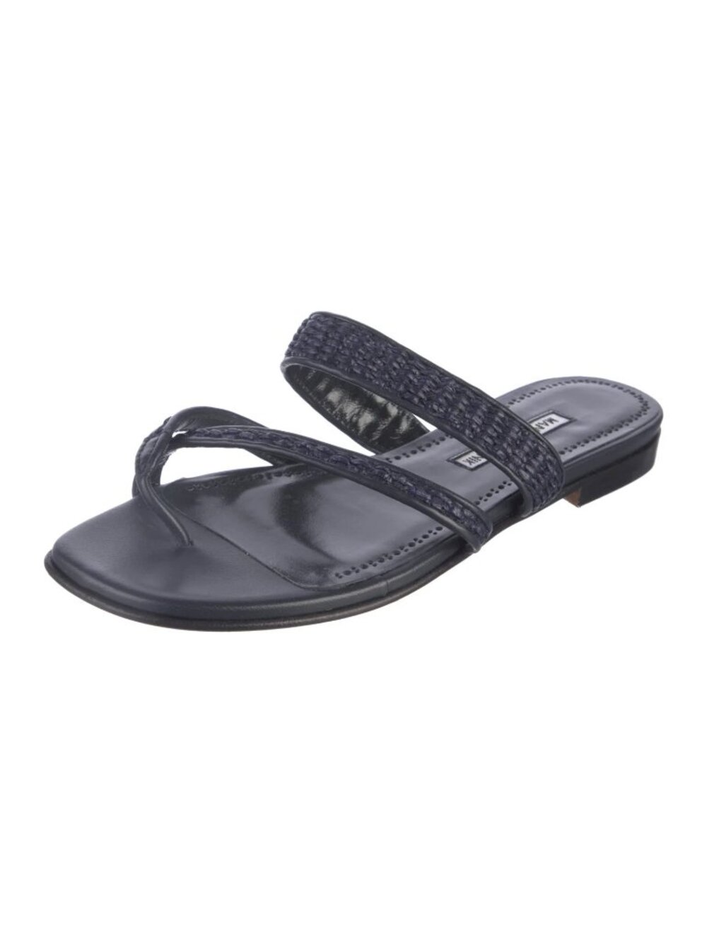 Manolo Blahnik "Susara" Sandal - Navy Blue Raffia 38.5